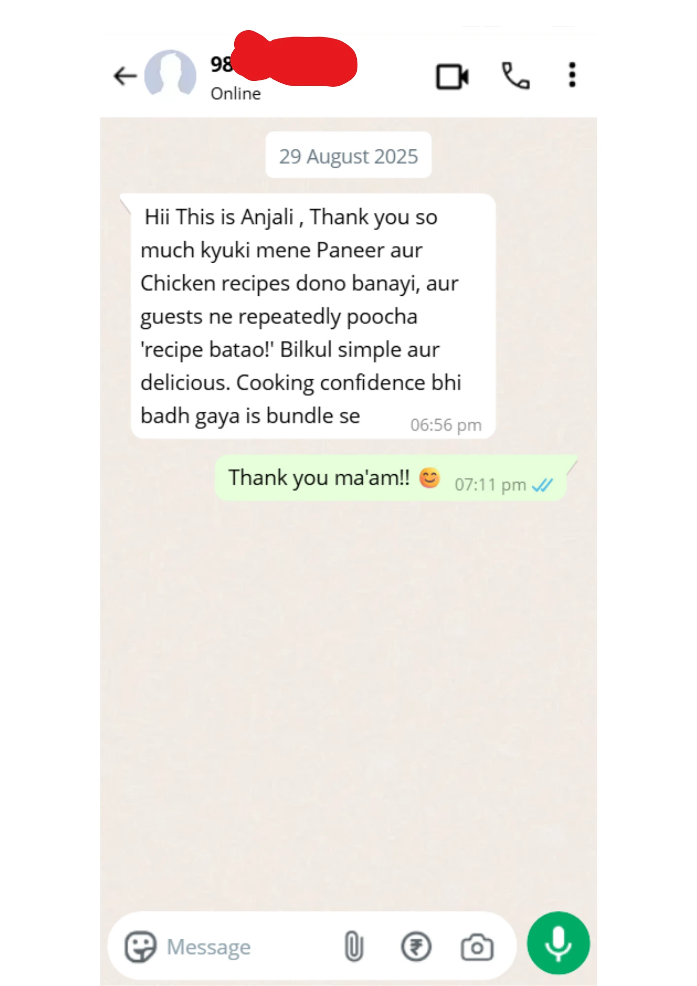 WhatsApp review screenshot 2 from a customer