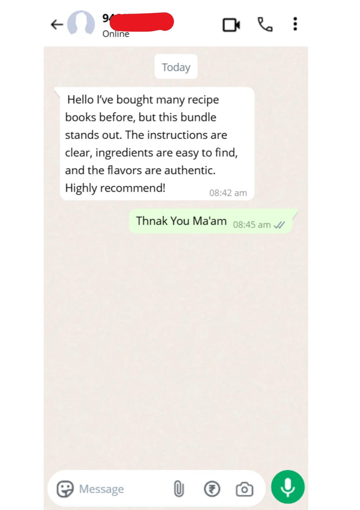 WhatsApp review screenshot 3 from a customer