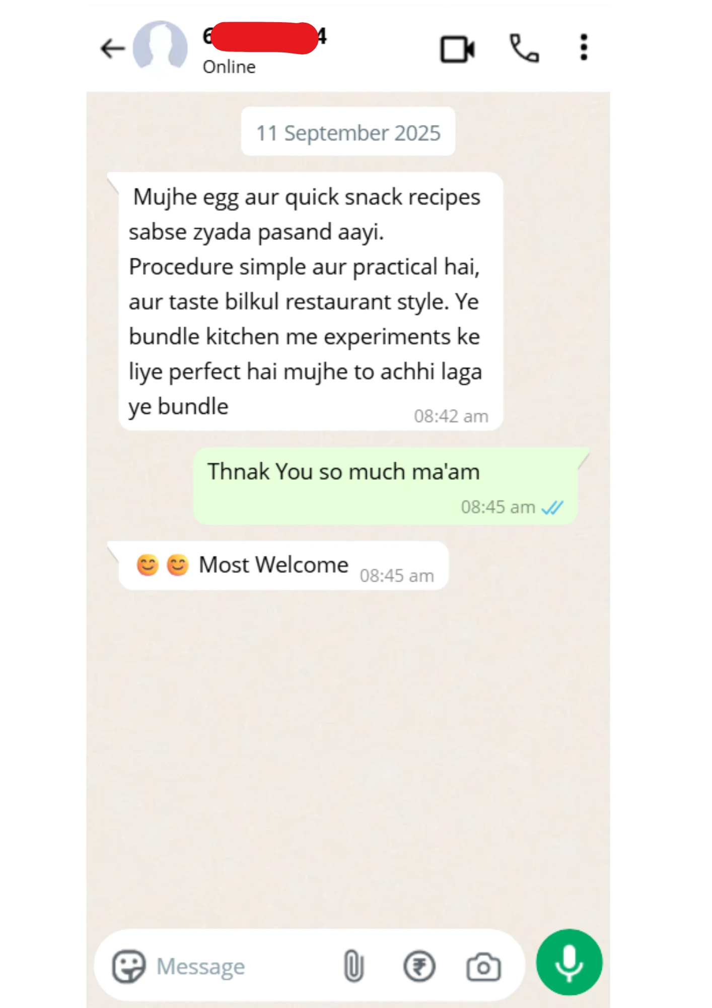 WhatsApp review screenshot 4 from a customer