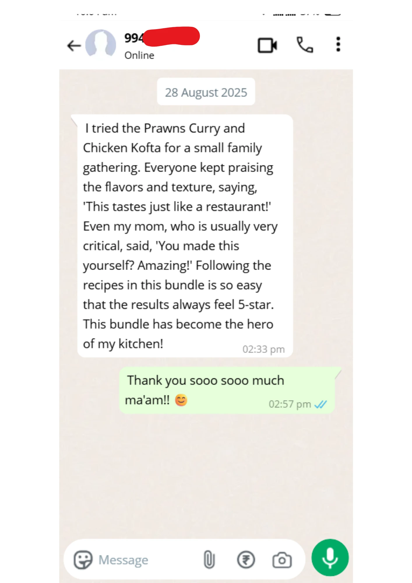WhatsApp review screenshot 5 from a customer