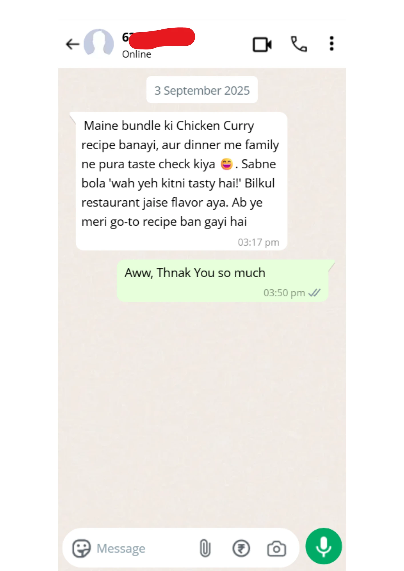 WhatsApp review screenshot 6 from a customer